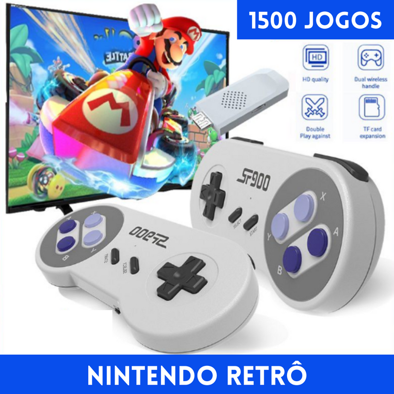 Nintendo Game Retrô Pró HD TV com 1500 jogos nostálgicos + Dois Controles (SÓ HOJE DESCONTO DE 5% NO PIX)